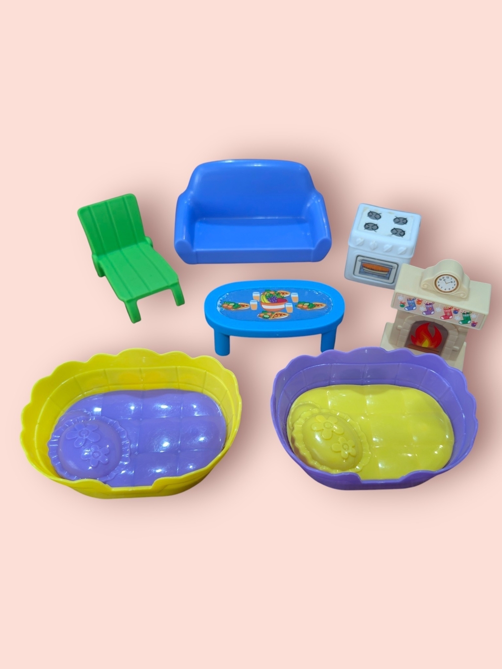 Kids Mini Playset - Blue Sofa, Green Chair & Colorful Accessories